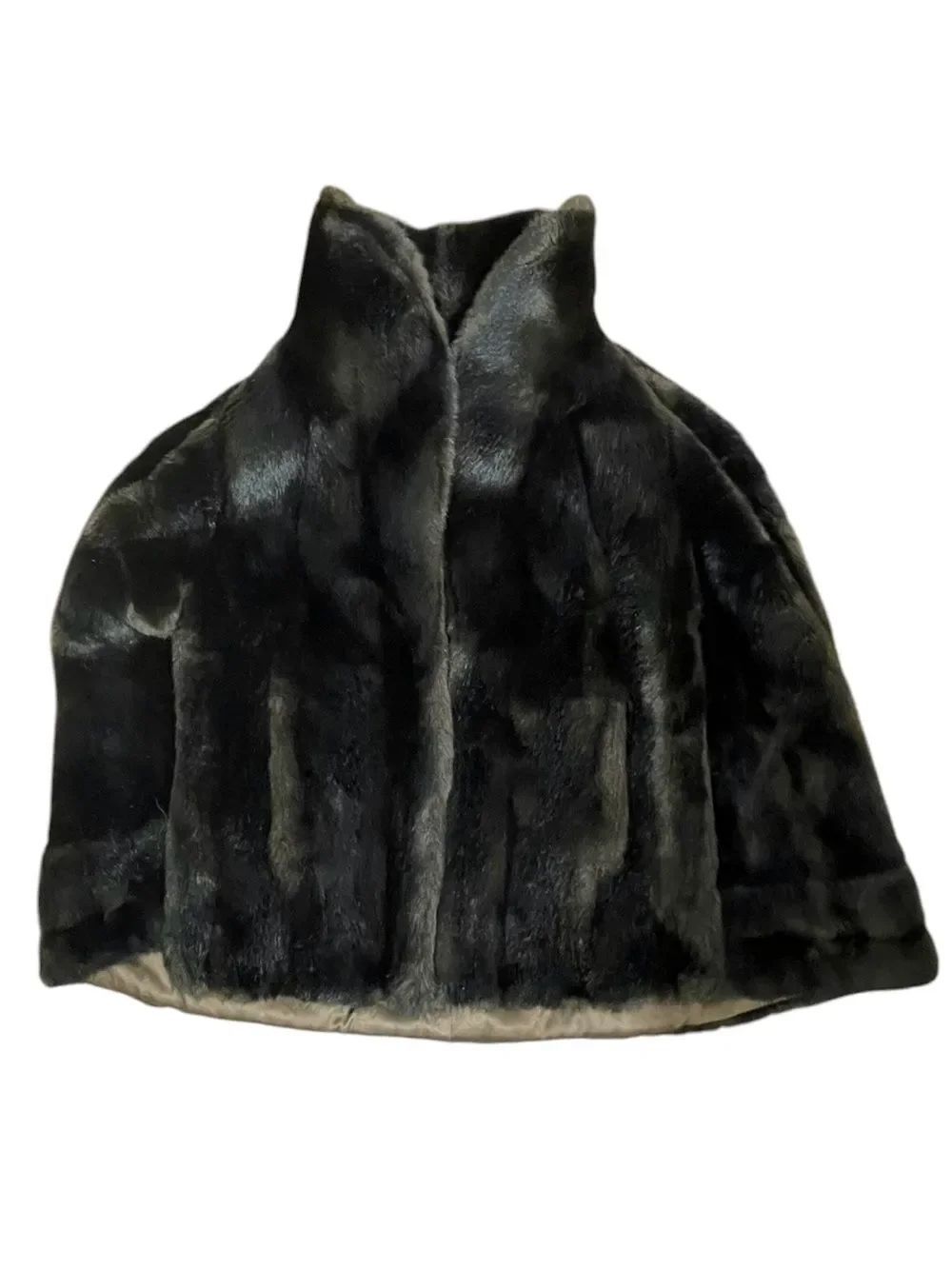 Vintage Faux Fur Cape Poncho Wrap Coat One Size